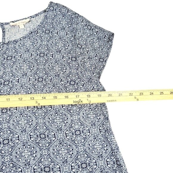 Womens L Rose & Rhyme Blue Cap Sleeves Elegant Design High-Low Pearl Keyhole Top - Picture 9 of 12